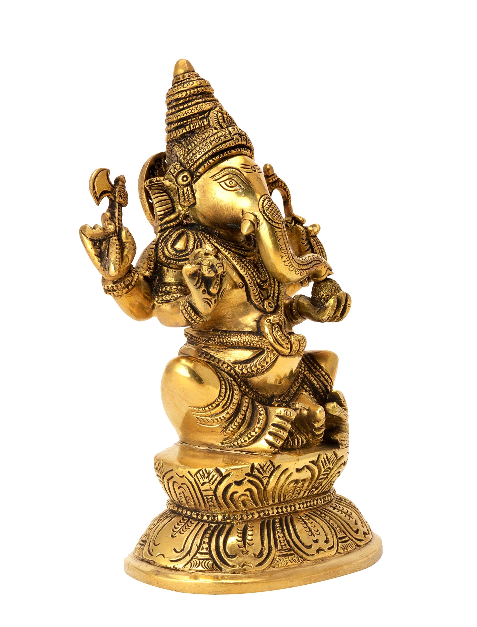 Kalarambh Brass Ganesha/Ganesh/Ganpati Idol Murti Statue For Home Pooja Puja Mandir Decor Collectible Handicraft Art, Yellow, 4.